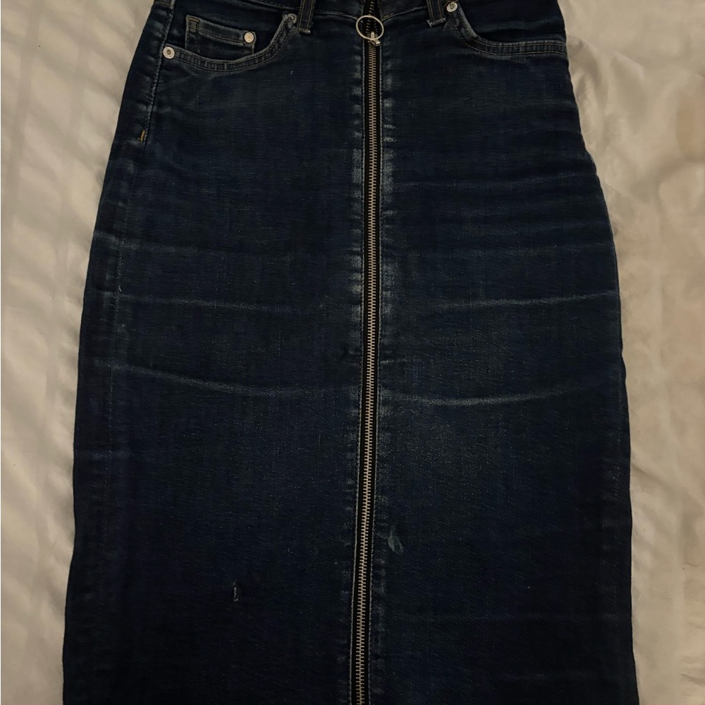 Dark Denim Skirt with Front Zipper